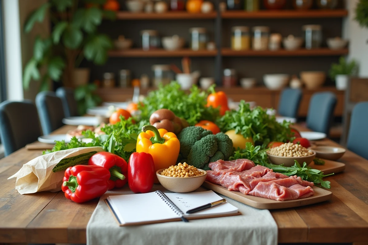 Aliments frais et plan de repas hebdomadaire pour un régime économique sur trois semaines type Naturhouse