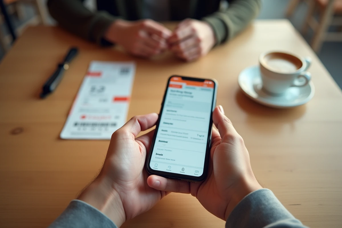 Mains tenant un smartphone avec l'application EasyJet et un billet d'avion imprimé pour effectuer un changement de nom
