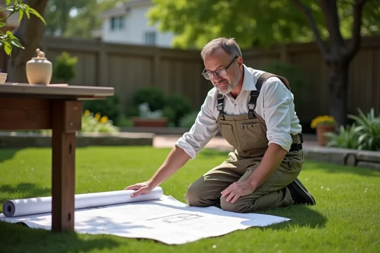 Paysagiste homme en travail dans un jardin organisé