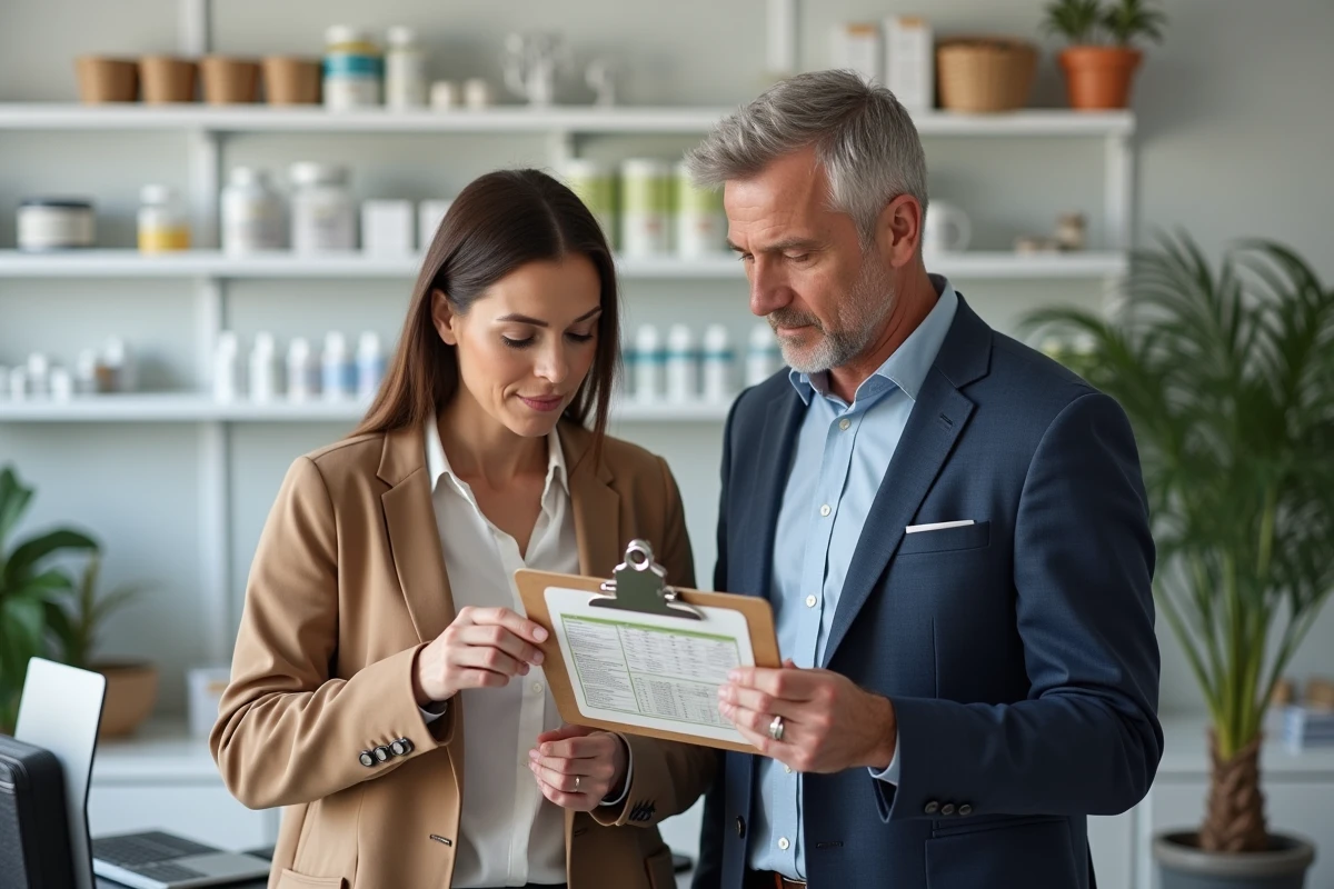 Couple en consultation nutritionnelle comparant les tarifs du pack Naturhouse 3 semaines dans un centre spécialisé