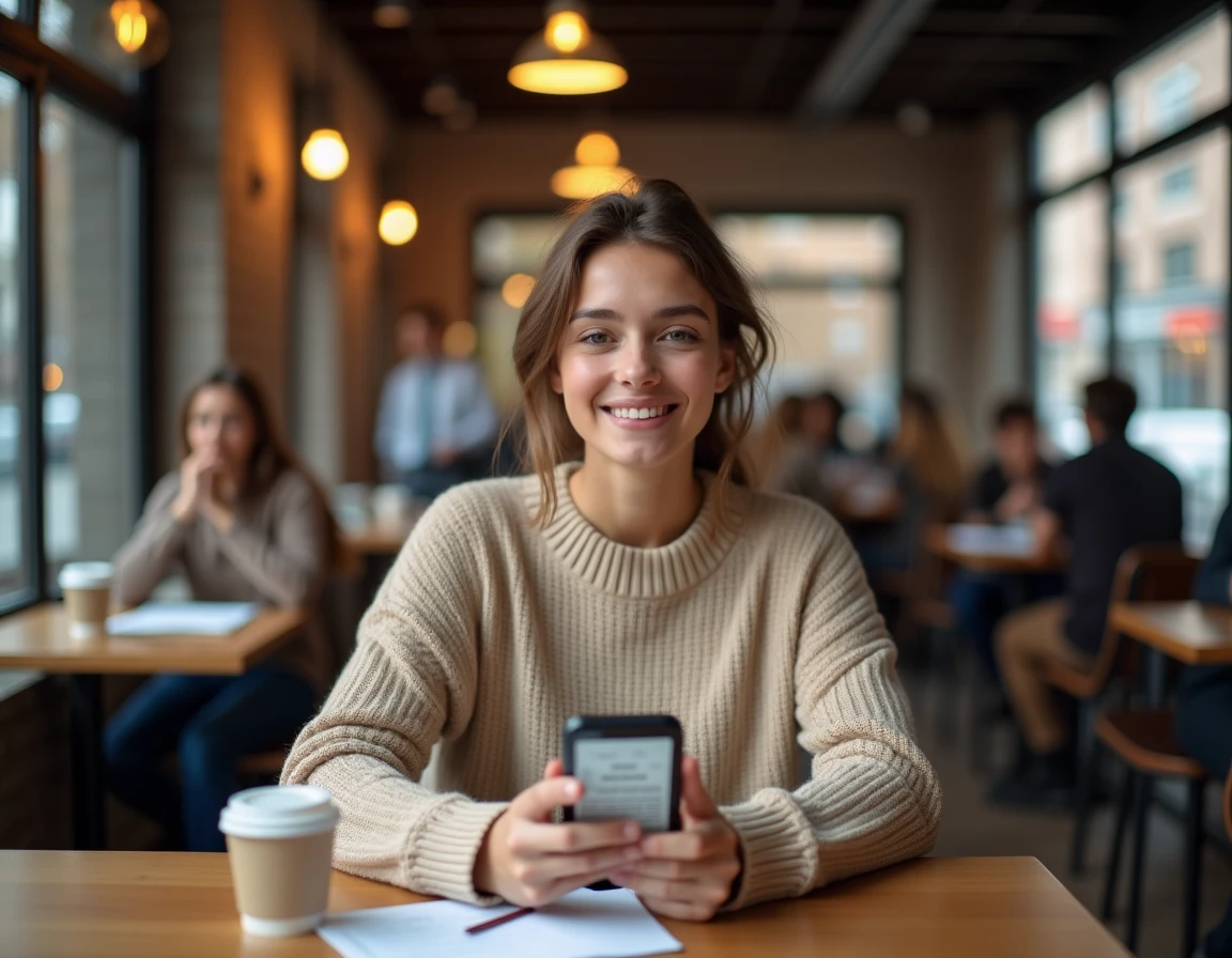Jeune étudiant vérifiant son code locataire Crous reçu par email sur smartphone dans un café